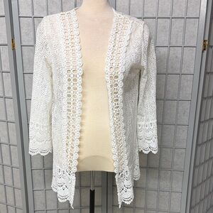 Via Vitale White Lace Cardigan, Small